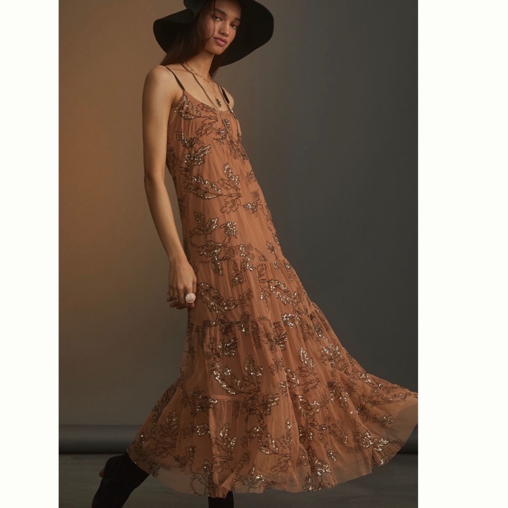 Maeve ANTHROPOLOGIE Sequined Tulle Midi Dress - Picture 4 of 16